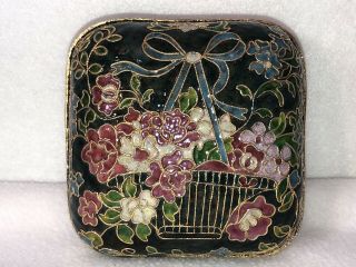 Vintage Chinese Cloisonne Gold Over Enamel Covered Square Jewelry Trinket Box