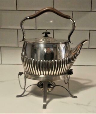 Fine Antique Large Silver Plated Gadrooned Fluted Spirit Kettle C 1860,