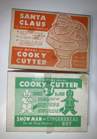 Vintage Christmas 8” Metal Cooky Cutter Santa Claus,  Gingerbread Boy,  Snow Man