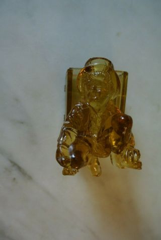 Vintage Amber Glass Boy W/ Marble Match / Toothpick Holder