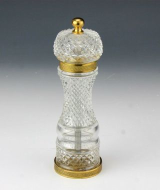 Vintage Fine French Polished Brass Elegant Cut Glass Crystal Pepper Mill Nr Lma