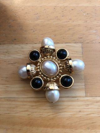 Vintage Signed St.  John Maltese Cross Faux Pearl Pin Brooch