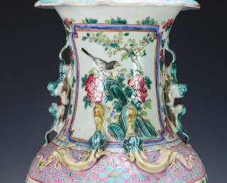 Large Antique Chinese Enameled Porcelain Vase with Birds and Flowers 3
