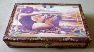 Wooden Cigar Box,  Man Cave Item,  Image Of Art Deco Bathing Beauty,  Art Deco