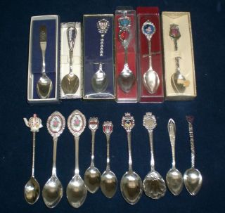 15 Souvenir Spoons Vintage Sterling/plate Europe Disney Canada Mexico