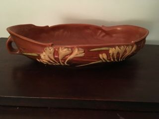 Vintage Roseville Pottery Freesia Pattern Double Handled Console 469 - 14”