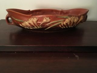 Vintage Roseville Pottery Freesia Pattern Double Handled Console 469 - 14” 2