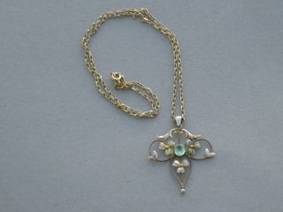 Antique Edwardian/art Nouveau 9ct Gold & Peridot Necklace/pendent & Chain 5gms