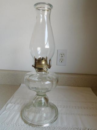 Vintage Oil Kerosene Hurricane Lamp Clear Glass Antique 17.  25 " Tall With Bubbles