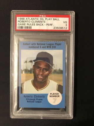 Roberto Clemente 1968 Atlantic Oil Play Ball Game Rules Back Perforated Psa 3