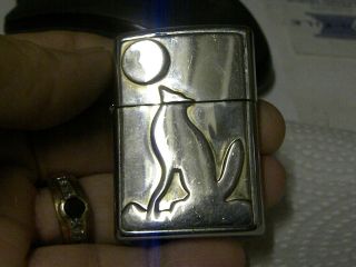 Zippo Southwest Series Wolf Howling At The Moon - Heavy Chromed Plates - Beauty