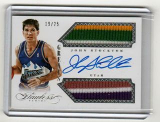 John Stockton 2013 - 14 Flawless Dual 3 - Clr Jersey Patches & On Card Auto 19/25