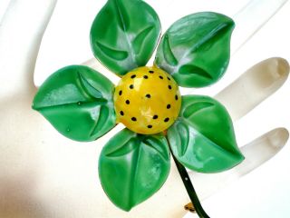 Green & Yellow Enamel Flower Brooch By Robert Vintage Pin Floral