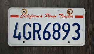 Ca California Perm Permanent Trailer License Plate 4gr6893