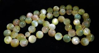 Vintage Moonglow Moon Glow Lucite Tri Color Beads Necklace Green Pink Gold