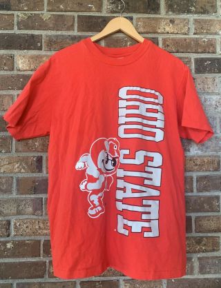 Vtg Hanes Heavyweight Single Stitch Ohio State Buckeyes Brutus T Shirt Red Large