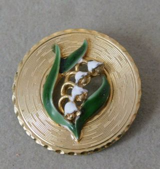 Vtg Spring Lily Of The Valley Enamel Flower Gold Tone Circle Brooch Pin 11k 111