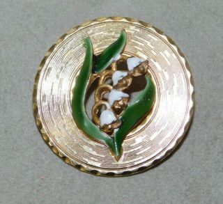 Vtg Spring Lily of the Valley Enamel Flower Gold tone Circle Brooch Pin 11k 111 2