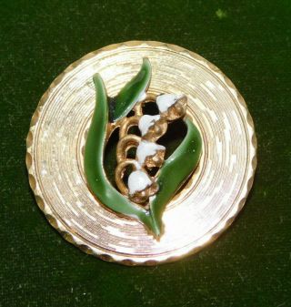 Vtg Spring Lily of the Valley Enamel Flower Gold tone Circle Brooch Pin 11k 111 3