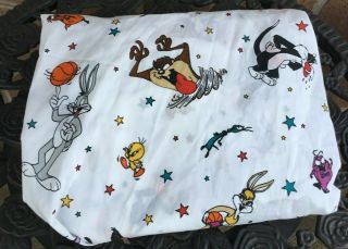 Vintage Warner Bros Space Jams Bed Sheet Twin Fitted Bugs Daffy Sylvester 1996