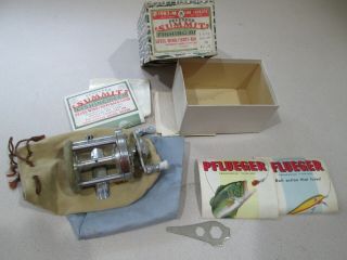 Vintage Pflueger Summit No 1983 - M Level Wind Fish Reel W/ Box Bag & Papers