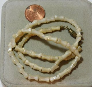 Vintage Carved Mop White Mother Of Pearl Shell Bead Strand 18 " Necklace 8f 29
