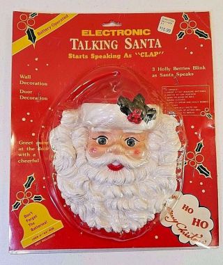 Vintage Nos Electronic Talking Santa Head - Plastic Wall / Door Decoration