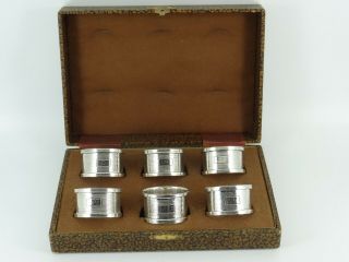 George Vi Solid Sterling Silver Set Of Six Napkin Rings Birmingham 1943 Cased