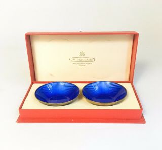 Pair Boxed Vintage David Andersen Norway Sterling Silver Enamel Small Dishes