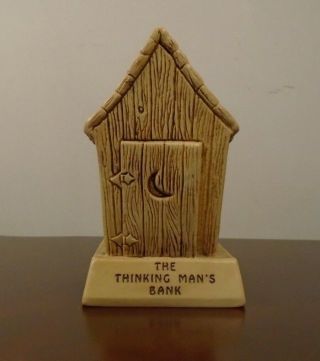 Vintage Outhouse Coin Piggy Bank " The Thinking Man 