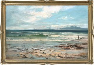 Coastal Scene Antique Oil Painting By Henry Hadfield Cubley (1858–1934)