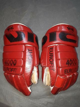 Vintage Mens Vic 4000 Red Leather Hockey Gloves Eurofit 14 " Htf