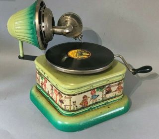 Antique Rare Childs Toy Nirona German Wind Up Gramophone Phonograph,  Records
