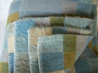 Vintage Mcm 100 Wool Twin Blanket By Wollen Aabe Dekens Dutch Blue Plaid 68x90