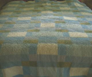 Vintage MCM 100 Wool Twin Blanket by Wollen Aabe Dekens Dutch Blue Plaid 68x90 2