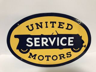 Vintage United Motor Service 16.  5 " X 11” Porcelain Metal Gasoline & Oil Sign