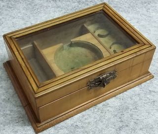 Fitted Wood & Glass Pocket Watch Ring Jewellery Display Box Stand Antique Gift