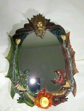 Vintage Unique Dragon And Wizard Mirror Crystal Ball Sea Serpent Colorful