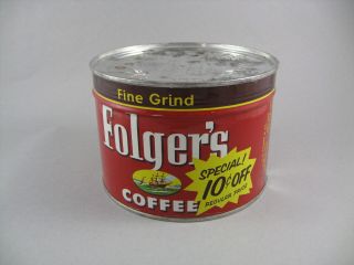 Vintage Tin Folgers Fine Grind Coffee Can 1 Lb With Key