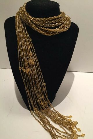 Gold Beaded Long 62 “ Vintage 1920 