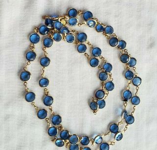 Vtg Swarovski Blue Crystal Bead Necklace Bezel Set Single Strand 36 " Long