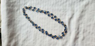 VTG Swarovski Blue Crystal Bead Necklace Bezel Set Single Strand 36 