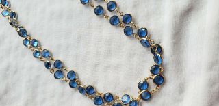 VTG Swarovski Blue Crystal Bead Necklace Bezel Set Single Strand 36 