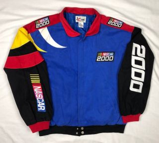Vtg 2000 Nascar Mens Xl Blue Color Block Spike Full Zip Racing Jacket