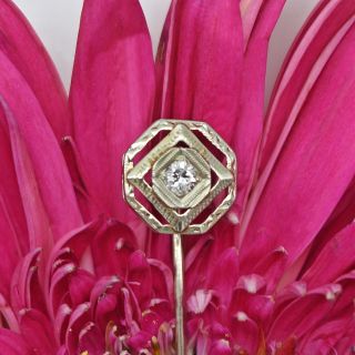 14k White Gold Antique Art Deco Diamond Stick Pin