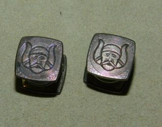 Vintage Viking Head Design Kum A Part Snap Style Silver Cuff Links 5g 80
