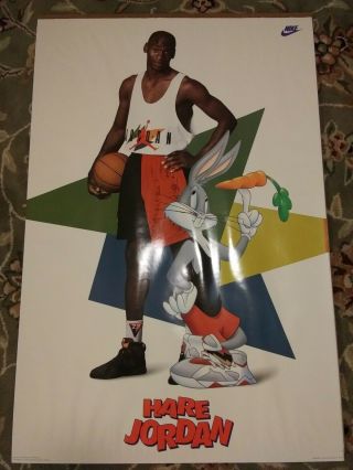 Vintage 1992 Hare Air Jordan Space Jam Nike Poster Picture 24” X 36” Bugs Bunny