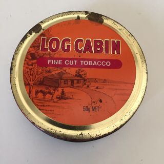 Vintage Collectable Log Cabin Fine Cut Tobacco Tin Mancave