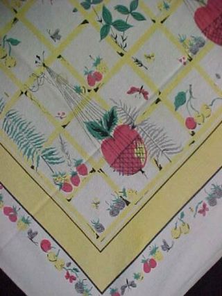 Vintage Tablecloth Printed Cotton 1940s Cherries Balloons 45x50 " Estate Find