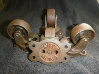 Antique 3 " Payson Casters 186 Set Of 4 Wheels Vintage Cast Iron Industrial Age